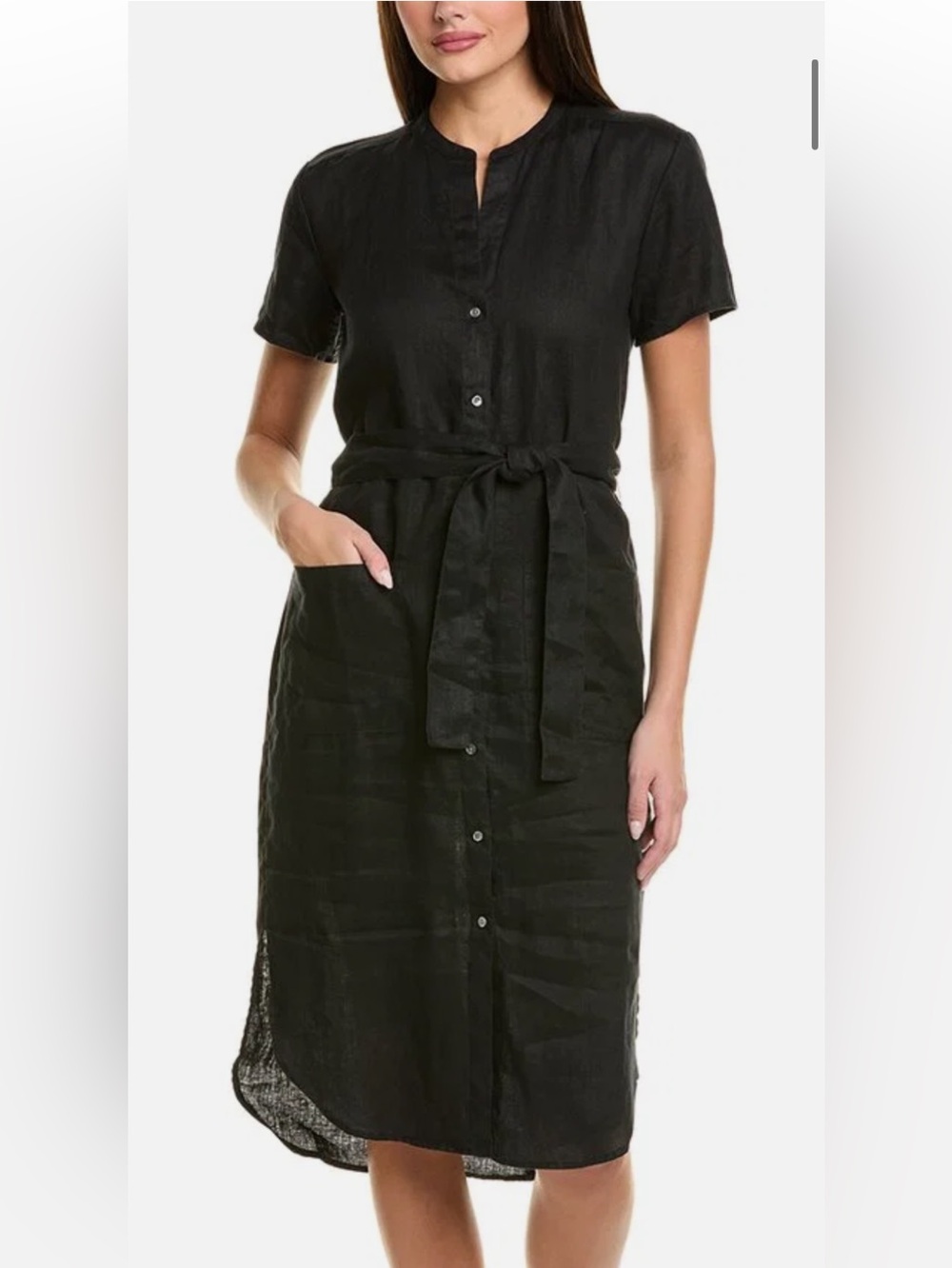 James Perse NWT $275 Black Lino Button Front Tie Waist Dress Size 4